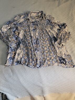 Jane and Delancey Blue and White Floral Button-Down Shirt